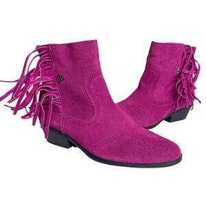 Sam Edelman Pink Fringe Western Leather Booties Girls Size 5 Womens Size 6